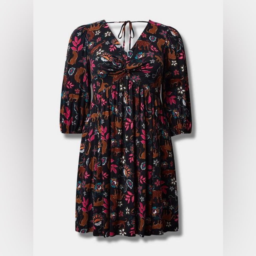 TORRID Mini Rayon Slub Balloon Sleeve Twist Font Dress 0X